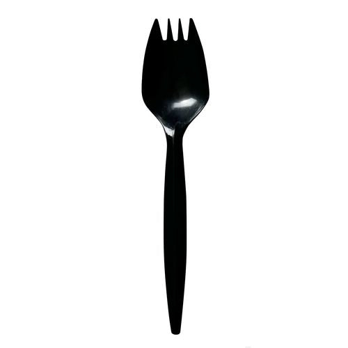 Image of Boardwalk® BWKSPORKBLPPIW Mediumweight Wrapped Polypropylene Cutlery, Spork, Plastic, Black, 1,000/Carton