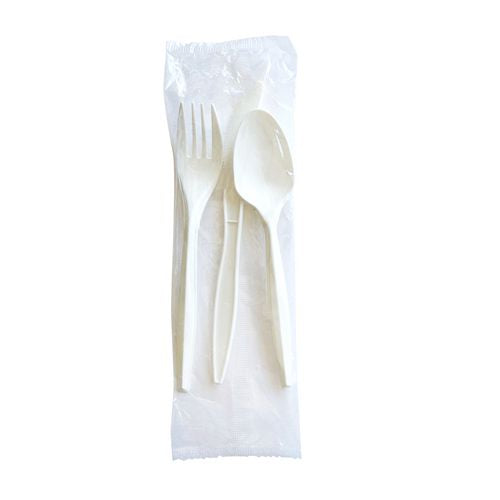 Image of BoardwalkÂ® Three-Piece Cutlery Kit, Mediumweight, Fork/Knife/Spoon, 6.97", Plastic, White, 250/Carton