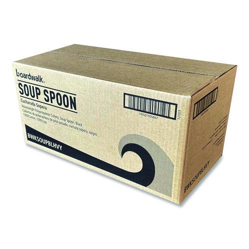 Image of Boardwalk® BWKSOUPBLHVY Heavyweight Polypropylene Cutlery, Soup Spoon, Plastic, Black, 1,000/Carton