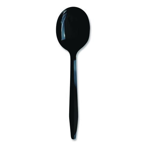 Image of Boardwalk® BWKSOUPBLHVY Heavyweight Polypropylene Cutlery, Soup Spoon, Plastic, Black, 1,000/Carton