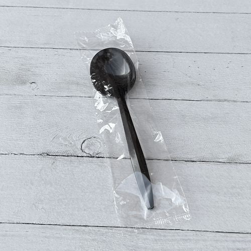 Image of Boardwalk® BWKSOUPBLPPIW Mediumweight Wrapped Polypropylene Cutlery, Soup Spoon, Plastic, Black, 1,000/Carton