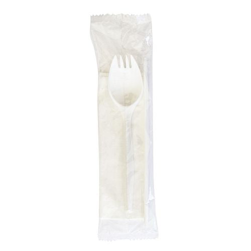 Image of Boardwalk® BWKSCHOOLKITPP School Cutlery Kit, Mediumweight, Napkin/Spork/Straw, 5.31", Plastic, White, 1,000/Carton