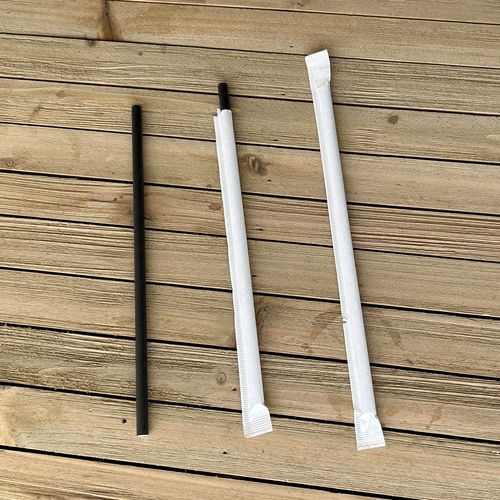 Image of Boardwalk® BWKPPRSTRWBLIW Wrapped Jumbo Paper Straws, 7.75", Paper, Black, 320/Pack, 4 Packs/Carton