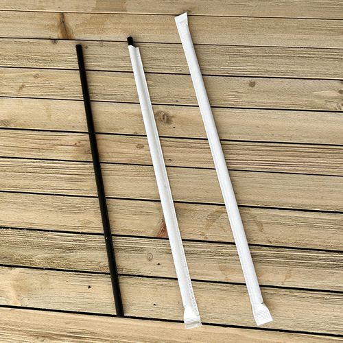 Image of Boardwalk® BWKGST1025BK Wrapped Giant Straws, 10.25", Polypropylene, Black, 300/Pack, 4 Packs/Carton