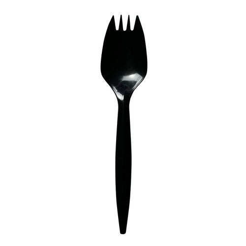 Image of Boardwalk® BWKSPORKBLPP Mediumweight Polypropylene Cutlery, Spork, Plastic, Black, 1,000/Carton