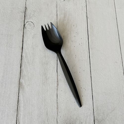 Image of Boardwalk® BWKSPORKBLPP Mediumweight Polypropylene Cutlery, Spork, Plastic, Black, 1,000/Carton