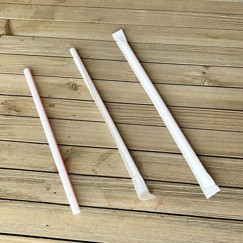 Image of Boardwalk® BWKGSTW775RW Wrapped Giant Straws, 7.75", Polypropylene, Red/White Striped, 300/Pack, 24 Packs/Carton