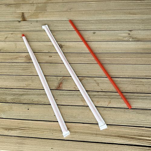 Image of Boardwalk® BWKJSTW1025RED Wrapped Jumbo Straws, 10.25", Polypropylene, Red, 500/Pack, 4 Packs/Carton