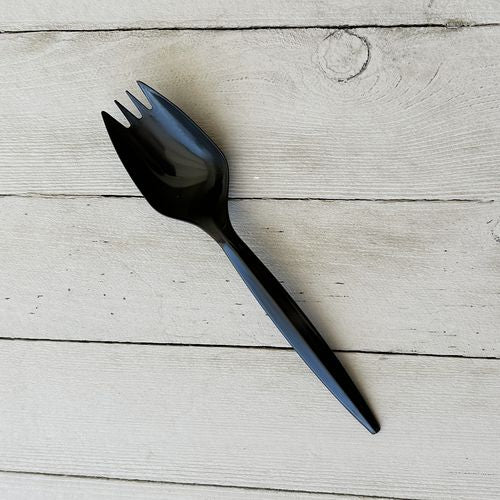 Image of Boardwalk® BWKSPORKBLPP Mediumweight Polypropylene Cutlery, Spork, Plastic, Black, 1,000/Carton