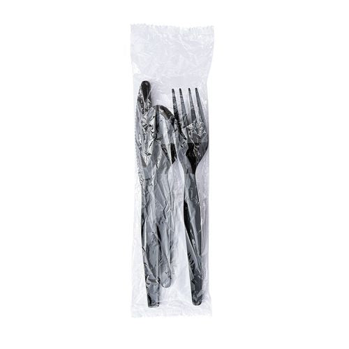 Image of BoardwalkÂ® Three-Piece Polystyrene Cutlery Kit, Heavyweight, Fork/Knife/Spoon, Plastic, Black, 250/Carton