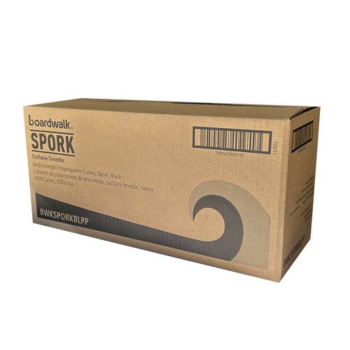 Image of Boardwalk® BWKSPORKBLPP Mediumweight Polypropylene Cutlery, Spork, Plastic, Black, 1,000/Carton