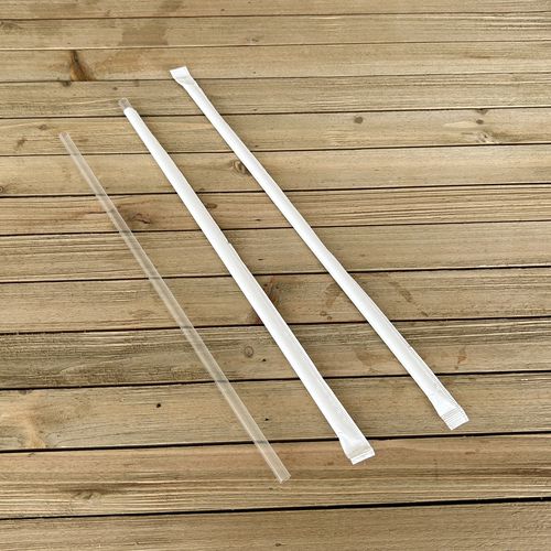 Image of Boardwalk® BWKJUMW1025CLR Wrapped Jumbo Straws, 10.25", Polypropylene, Clear, 500/Pack, 4 Packs/Carton