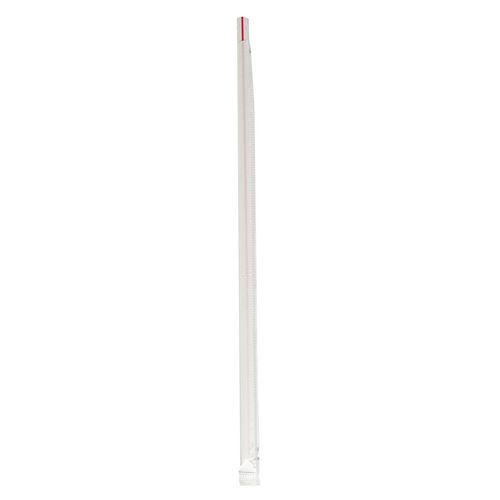 Image of Boardwalk® BWKJSTW1025RW Wrapped Jumbo Straws, 10.25", Polypropylene, Red/White Striped, 500/Pack, 4 Packs/Carton