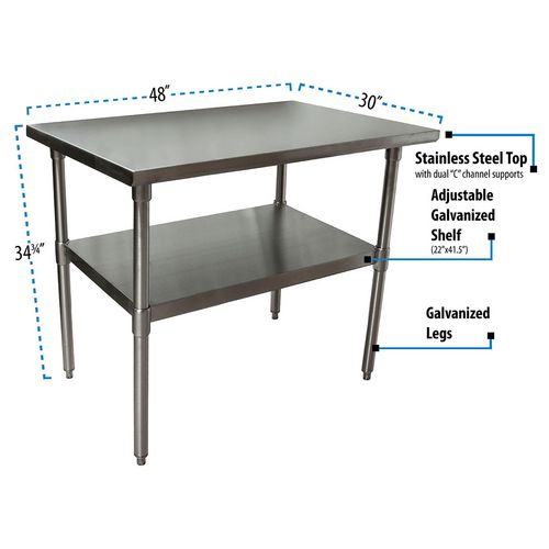 Image of BK Resources 2VT-4830 Stainless Steel Flat Top Work Tables, 48w x 30d x 36h, Silver, 2/Pallet