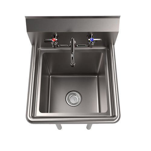 Image of BK Resources BKS11514PG Stainless Steel Sink and Faucet Bundle, Sink/Faucet/Faucet Mounting Kit/Drain, 15" L x 15" W x 14" D