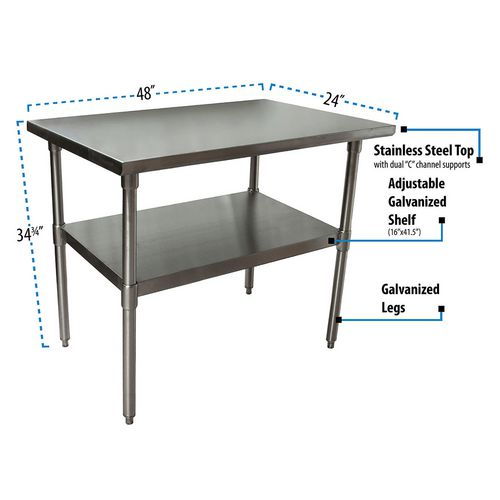 Image of BK Resources 2VT-4824 Stainless Steel Flat Top Work Tables, 48w x 24d x 36h, Silver, 2/Pallet