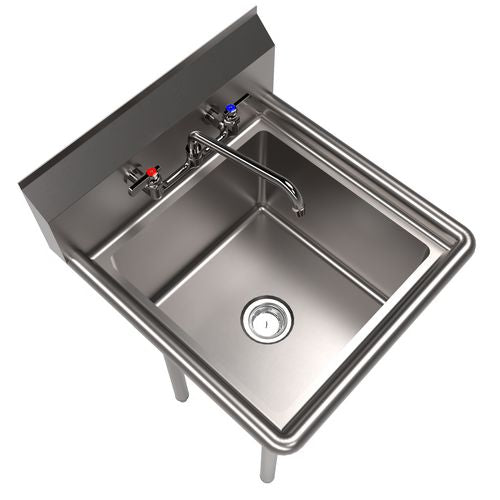 Image of BK Resources BKS11812PG Stainless Steel Sink and Faucet Bundle, Sink/Faucet/Faucet Mounting Kit/Drain, 18" L x 18" W x 14" D