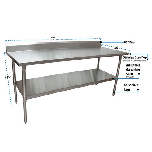 Image of BK Resources 2VTR5-7230 Stainless Steel 5" Riser Top Tables, 72w x 30d x 39.75h, Silver, 2/Pallet