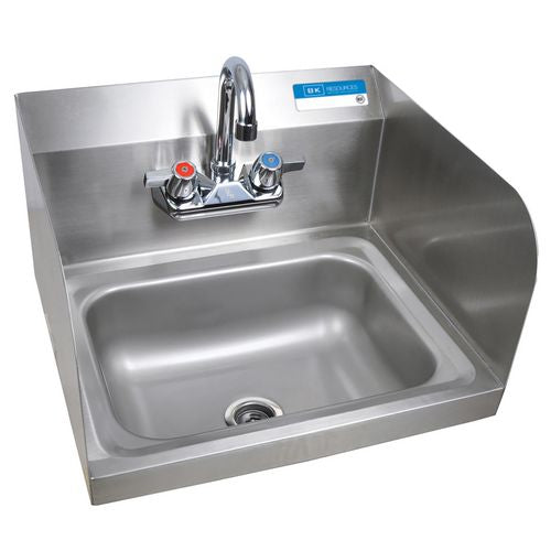 Image of BK Resources BKHS-W-1410-SS-P-G Stainless Steel Hand Sink with Side Splashes and Faucet, 14" l x 10" w x 5" h