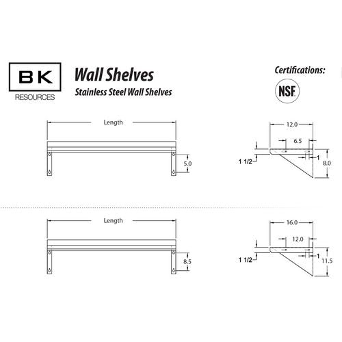 Image of BK Resources 2WSE-1632 Stainless Steel Economy Overshelf, 32w x 16d x 11.5h, Stainless Steel, Silver, 2/Pallet