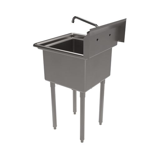 Image of BK Resources BKS11812PG Stainless Steel Sink and Faucet Bundle, Sink/Faucet/Faucet Mounting Kit/Drain, 18" L x 18" W x 14" D