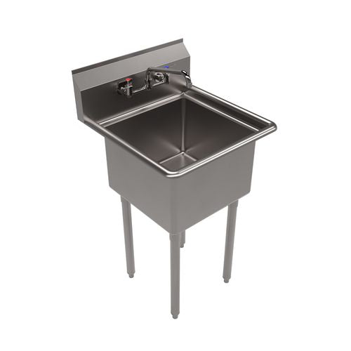 Image of BK Resources BKS11812PG Stainless Steel Sink and Faucet Bundle, Sink/Faucet/Faucet Mounting Kit/Drain, 18" L x 18" W x 14" D