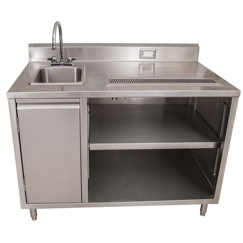 Image of BK Resources BEVT-3048L Stainless Steel Beverage Table with Left Sink, Rectangular, 30" x 48" x 41.5", Silver Top, Silver Base/Legs