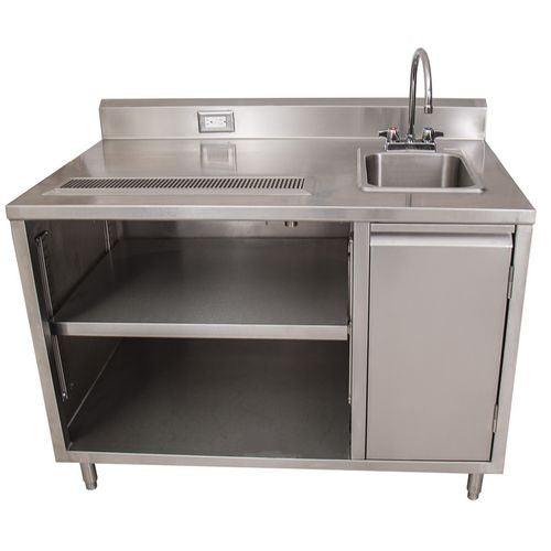 Image of BK Resources BEVT-3048R Stainless Steel Beverage Table with Right Sink, Rectangular, 30" x 48" x 41.5", Silver Top, Silver Base/Legs