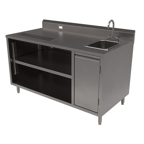 Image of BK Resources BEVT-3060R Stainless Steel Beverage Table with Right Sink, Rectangular, 30" x 60" x 41.5", Silver Top, Silver Base/Legs