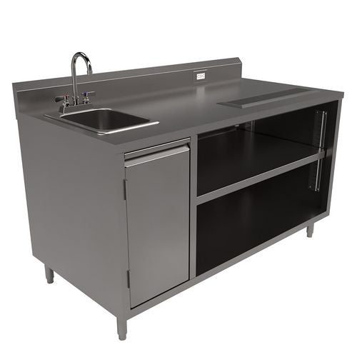 Image of BK Resources BEVT-3060L Stainless Steel Beverage Table with Left Sink, Rectangular, 30" x 60" x 41.5", Silver Top, Silver Base/Legs