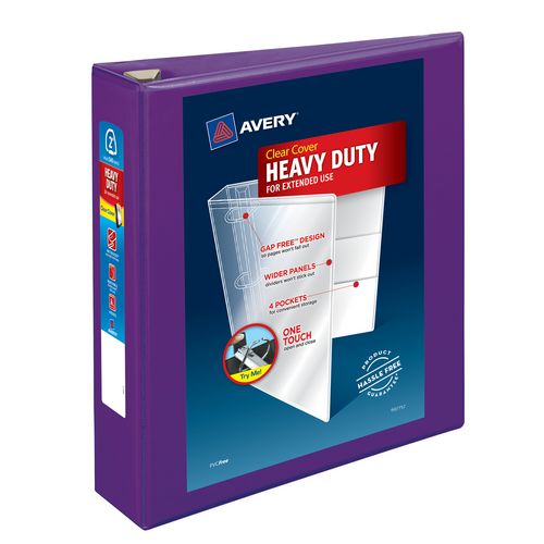 Image of Avery® 79777 Heavy-Duty View Binder with DuraHinge and One Touch EZD Rings, 3 Rings, 2" Capacity, 11 x 8.5, Purple, 6/Carton