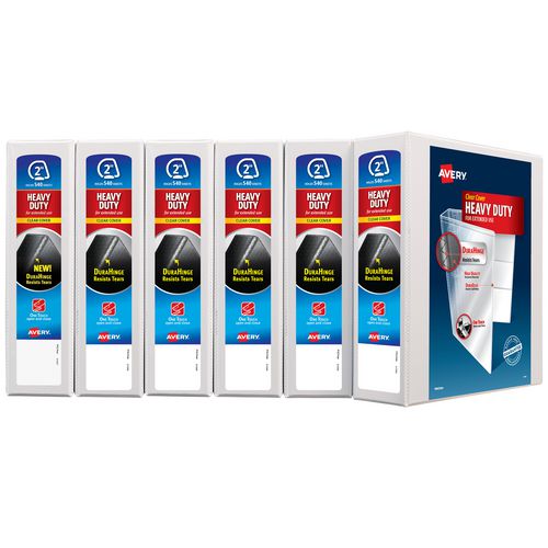 Image of Avery® 79192 Heavy-Duty View Binder with DuraHinge and One Touch EZD Rings, 3 Rings, 2" Capacity, 11 x 8.5, White, 6/Carton