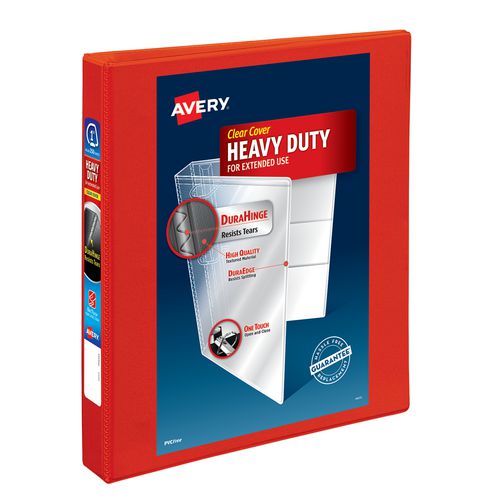 Image of Avery® 79170 Heavy-Duty View Binder with DuraHinge and One Touch EZD Rings, 3 Rings, 1" Capacity, 11 x 8.5, Red, 12/Carton