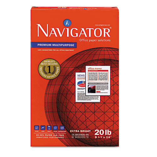 Image of Navigator® NMP1420 Premium Multipurpose Copy Paper, 97 Bright, 20 lb Bond Weight, 8.5 x 14, White, 500 Sheets/Ream, 10 Reams/Carton