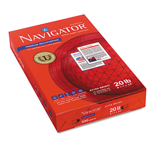 Image of Navigator® NMP1420 Premium Multipurpose Copy Paper, 97 Bright, 20 lb Bond Weight, 8.5 x 14, White, 500 Sheets/Ream, 10 Reams/Carton