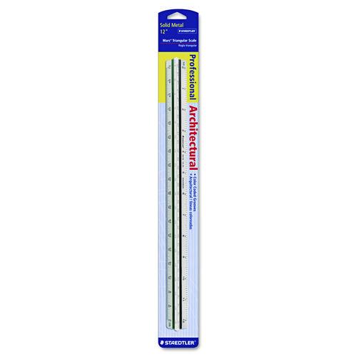 Image of Staedtler® 987 18-31BK Triangular Scale For Architects, Color-Coded Grooves, 12" Long, Plastic, White, Blister Pack