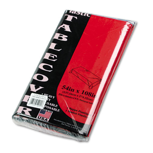Image of Tablemate® 549RD Table Set Rectangular Table Cover, Heavyweight Plastic, 54" X 108", Red, 6/pack