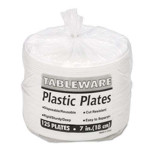 Image of Tablemate® 7644WH Plastic Dinnerware, Plates, 7" Dia, White, 125/pack