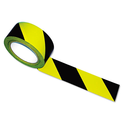 Image of Tatco 14711 Hazard Marking Aisle Tape, 2" X 108 Ft, Black/yellow