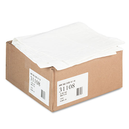 Image of Tatco 31108 Paper Table Cover, Embossed Paper With Plastic Liner, 54" X 108", White, 20/carton