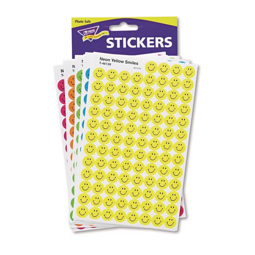 Image of TREND® T1942 Superspots And Supershapes Sticker Variety Packs, Neon Smiles, Assorted Colors, 2,500/pack