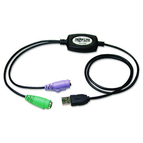 Image of Tripp Lite by Eaton B015-000 USB to PS/2 Adapter for Keyboard and Mouse, USB-A Male to (2) PS/2 Female, 18"