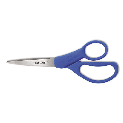 Image of Westcott® 43217 Preferred Line Stainless Steel Scissors, 7" Long, 3.25" Cut Length, Straight Blue Handle