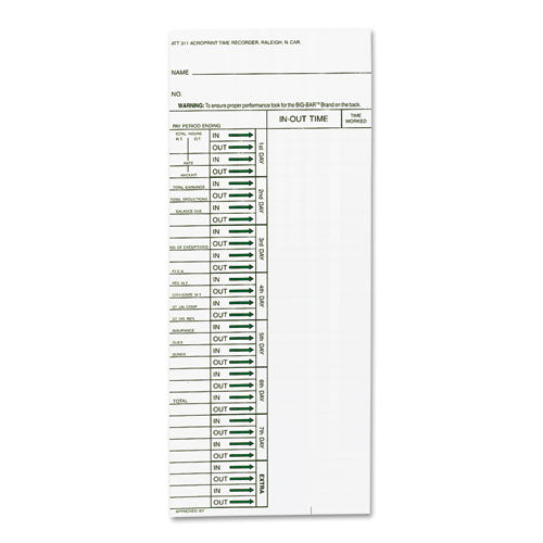 Image of Acroprint® 09-6103-080 Time Clock Cards For Acroprint Att310, One Side, 4 X 10, 200/pack