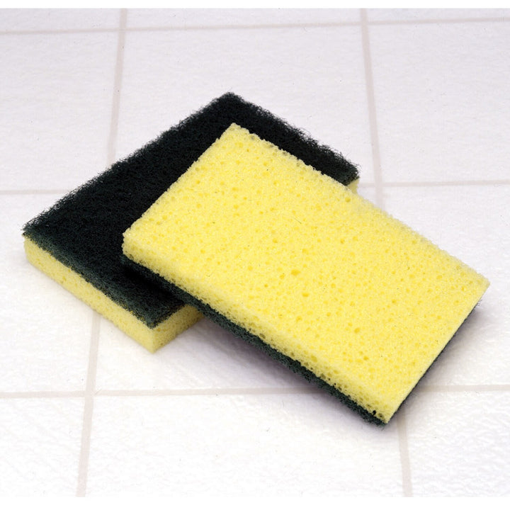 Image of SKILCRAFT® Sponge Scrubber, Polyester, White and Yellow, 4 5/8" x 3"