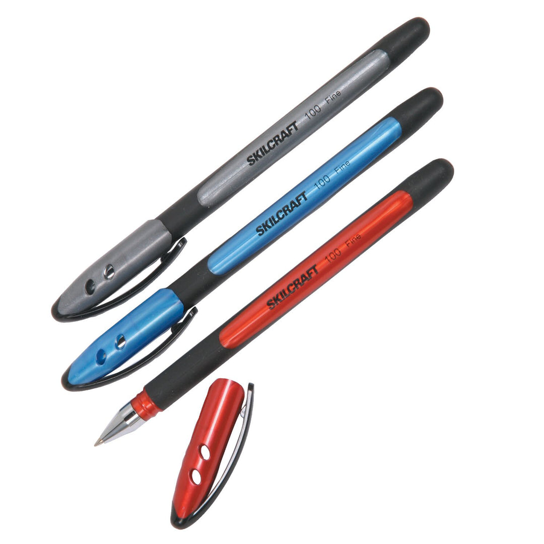 Image of SKILCRAFT® 100 Rubberized Stick Pen, Red Ink, Fine Point